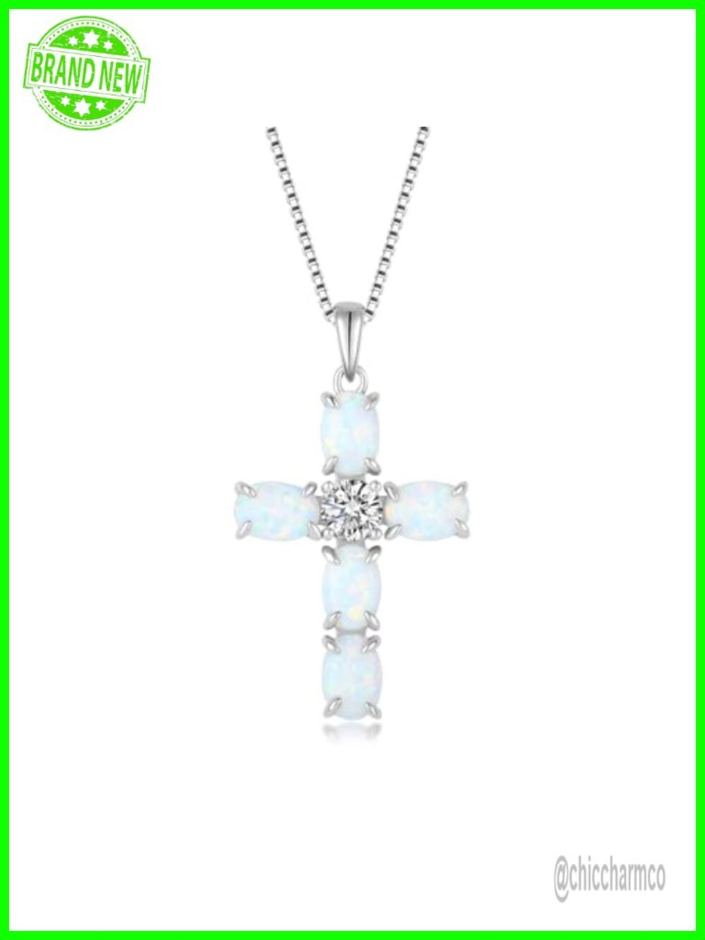 Opal Cross Necklace 925 Sterling Silver White Gold Plated Pendant